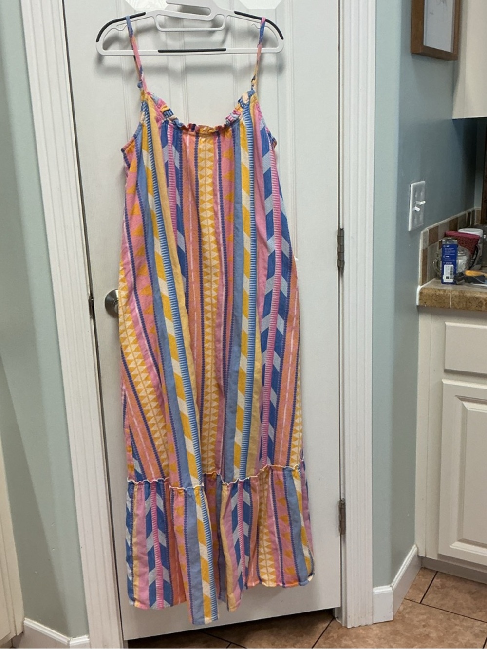 Hudson Gray SZ L Geometric Maxi Sleeveless Summer Dress Preppy Beach Coastal